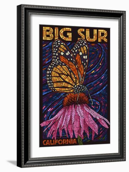 Big Sur, California - Butterfly and Flower-Lantern Press-Framed Art Print