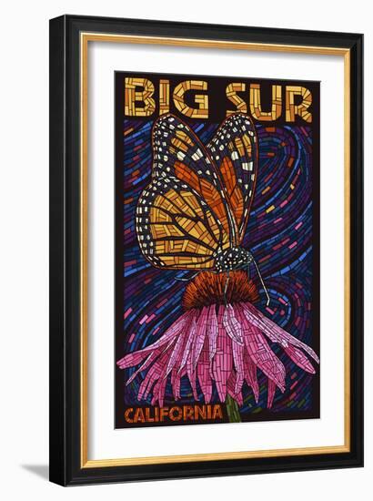 Big Sur, California - Butterfly and Flower-Lantern Press-Framed Art Print