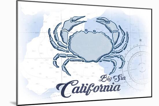 Big Sur, California - Crab - Blue - Coastal Icon-Lantern Press-Mounted Art Print