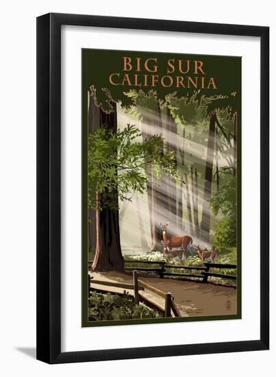 Big Sur, California - Deer and Fawn-Lantern Press-Framed Art Print