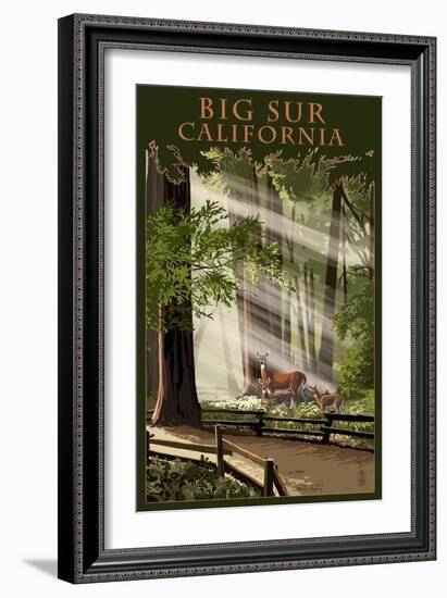 Big Sur, California - Deer and Fawn-Lantern Press-Framed Art Print
