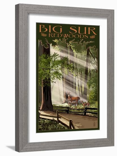 Big Sur, California - Deer and Fawns-Lantern Press-Framed Art Print