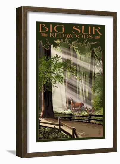 Big Sur, California - Deer and Fawns-Lantern Press-Framed Art Print