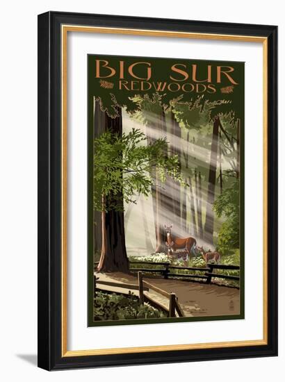 Big Sur, California - Deer and Fawns-Lantern Press-Framed Art Print