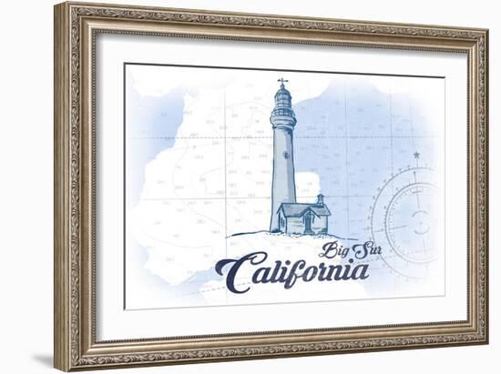 Big Sur, California - Lighthouse - Blue - Coastal Icon-Lantern Press-Framed Art Print