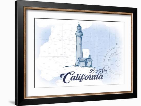 Big Sur, California - Lighthouse - Blue - Coastal Icon-Lantern Press-Framed Art Print