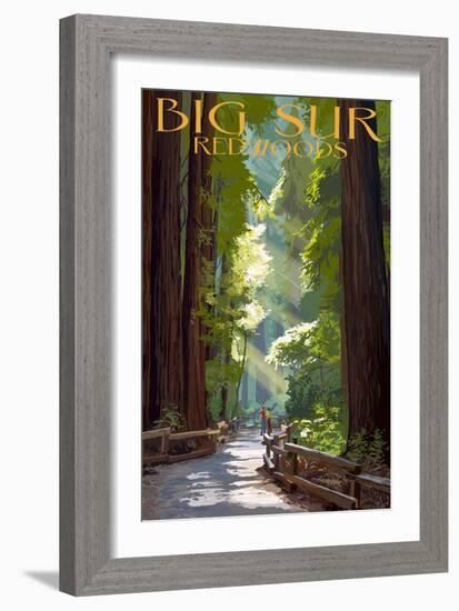 Big Sur, California - Pathway and Hikers-Lantern Press-Framed Art Print