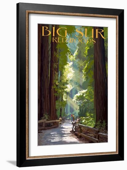 Big Sur, California - Pathway and Hikers-Lantern Press-Framed Art Print