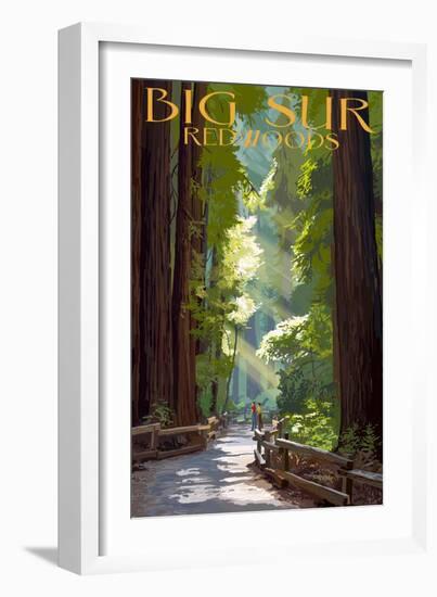 Big Sur, California - Pathway and Hikers-Lantern Press-Framed Art Print