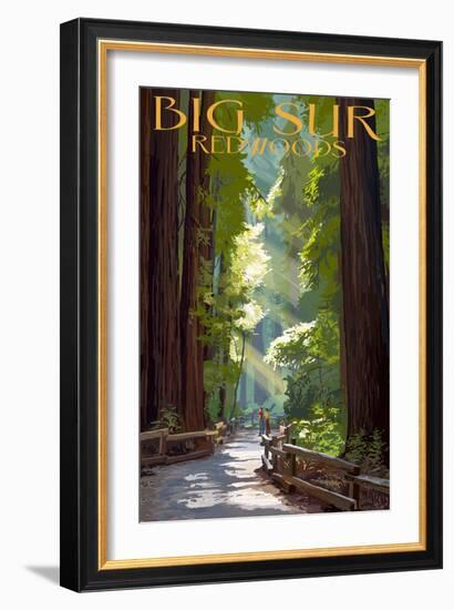 Big Sur, California - Pathway and Hikers-Lantern Press-Framed Art Print