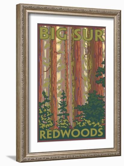 Big Sur, California - Redwoods-Lantern Press-Framed Art Print