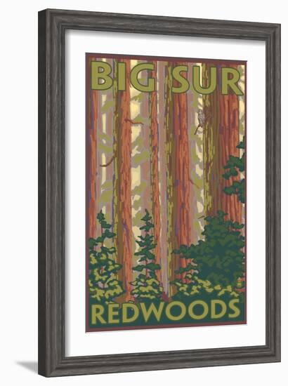 Big Sur, California - Redwoods-Lantern Press-Framed Art Print