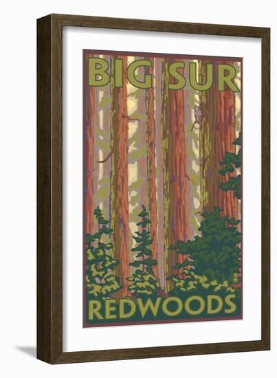 Big Sur, California - Redwoods-Lantern Press-Framed Art Print