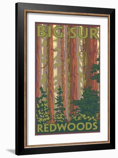Big Sur, California - Redwoods-Lantern Press-Framed Art Print