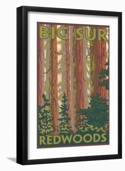 Big Sur, California - Redwoods-Lantern Press-Framed Art Print