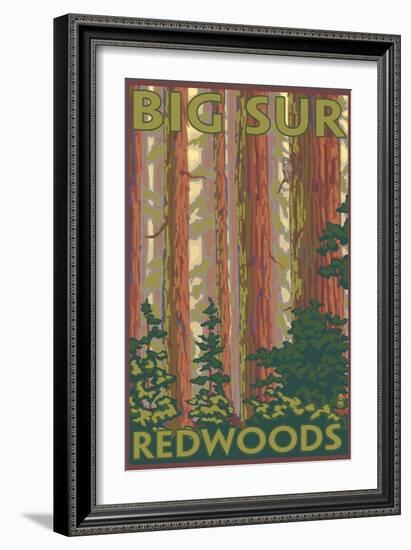 Big Sur, California - Redwoods-Lantern Press-Framed Art Print