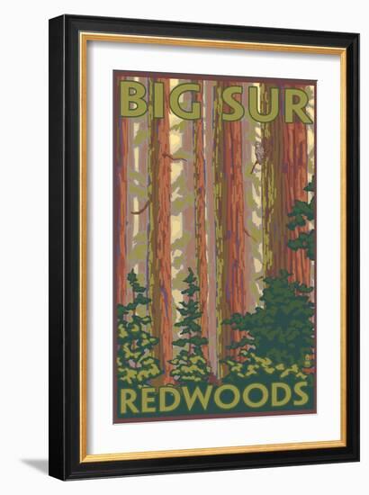 Big Sur, California - Redwoods-Lantern Press-Framed Art Print