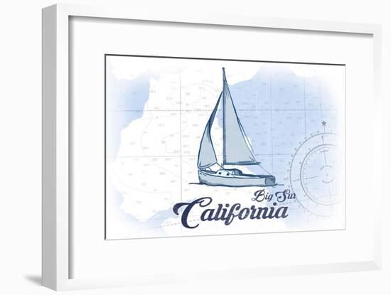 Big Sur, California - Sailboat - Blue - Coastal Icon-Lantern Press-Framed Art Print