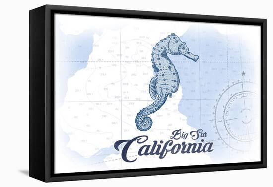 Big Sur, California - Seahorse - Blue - Coastal Icon-Lantern Press-Framed Stretched Canvas