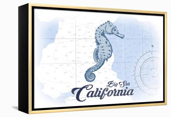 Big Sur, California - Seahorse - Blue - Coastal Icon-Lantern Press-Framed Stretched Canvas