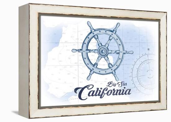 Big Sur, California - Ship Wheel - Blue - Coastal Icon-Lantern Press-Framed Stretched Canvas
