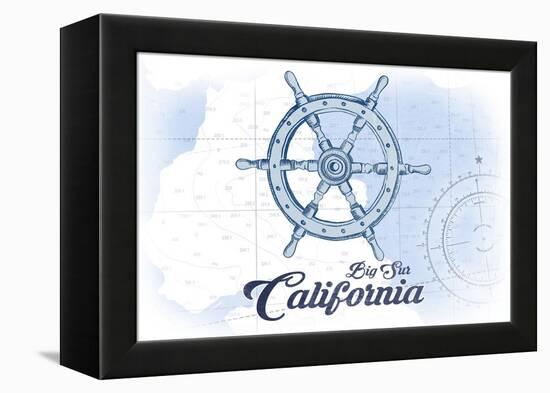 Big Sur, California - Ship Wheel - Blue - Coastal Icon-Lantern Press-Framed Stretched Canvas