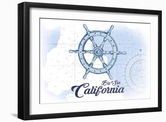 Big Sur, California - Ship Wheel - Blue - Coastal Icon-Lantern Press-Framed Art Print