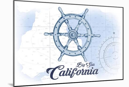 Big Sur, California - Ship Wheel - Blue - Coastal Icon-Lantern Press-Mounted Art Print