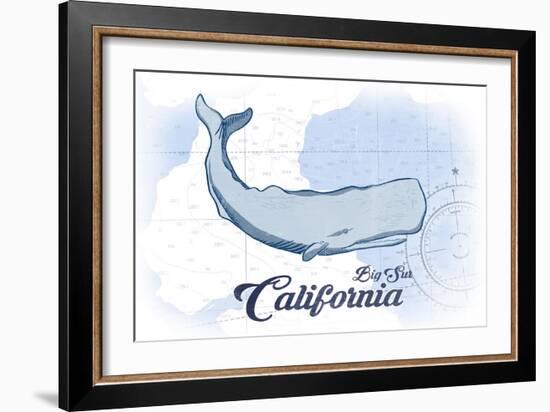 Big Sur, California - Whale - Blue - Coastal Icon-Lantern Press-Framed Art Print