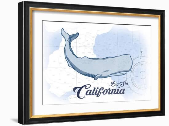 Big Sur, California - Whale - Blue - Coastal Icon-Lantern Press-Framed Art Print