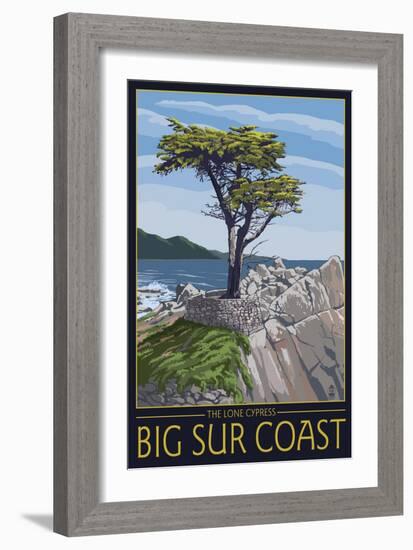 Big Sur Coast, California - Lone Cypress Tree-Lantern Press-Framed Art Print