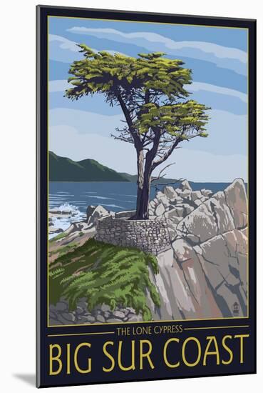 Big Sur Coast, California - Lone Cypress Tree-Lantern Press-Mounted Art Print