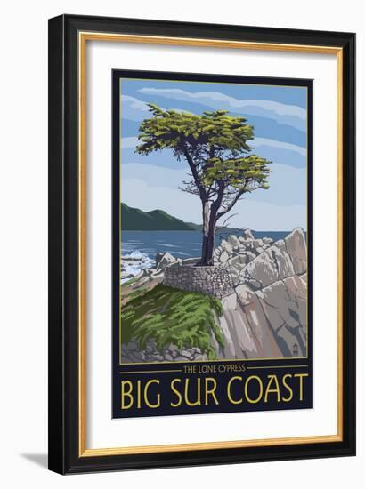 Big Sur Coast, California - Lone Cypress Tree-Lantern Press-Framed Art Print