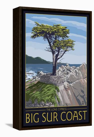Big Sur Coast, California - Lone Cypress Tree-Lantern Press-Framed Stretched Canvas