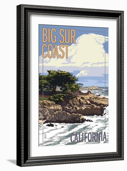 Big Sur Coast, California - View of Cypress Trees-Lantern Press-Framed Art Print