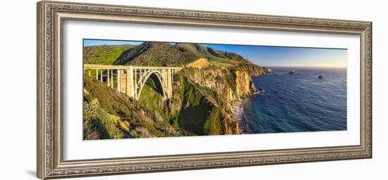 Big Sur Panorama, Bixby Creek Bridge, California-George Oze-Framed Photographic Print