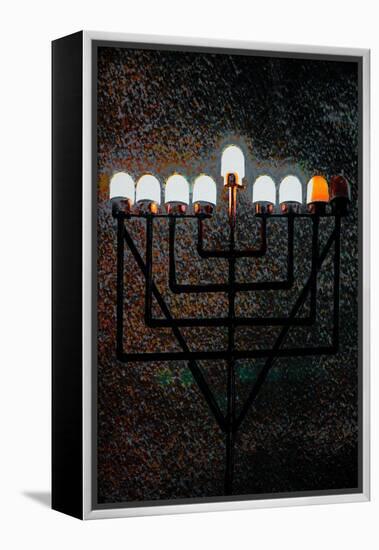 Big Synagogue Menorah, 2018, mixed media-Joy Lions-Framed Premier Image Canvas