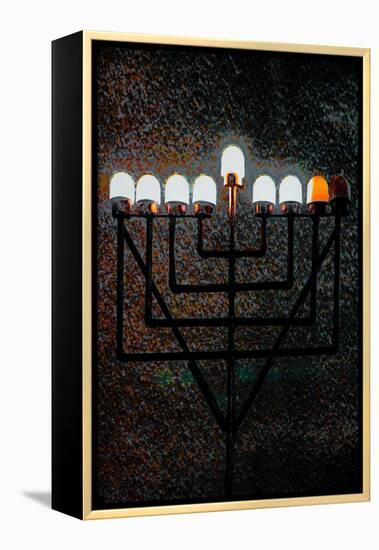 Big Synagogue Menorah, 2018, mixed media-Joy Lions-Framed Premier Image Canvas