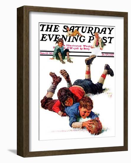 "Big Tackle," Saturday Evening Post Cover, November 15, 1930-Eugene Iverd-Framed Giclee Print