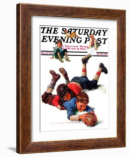 "Big Tackle," Saturday Evening Post Cover, November 15, 1930-Eugene Iverd-Framed Giclee Print