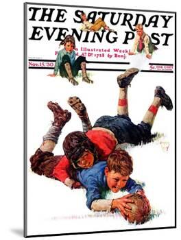 "Big Tackle," Saturday Evening Post Cover, November 15, 1930-Eugene Iverd-Mounted Giclee Print