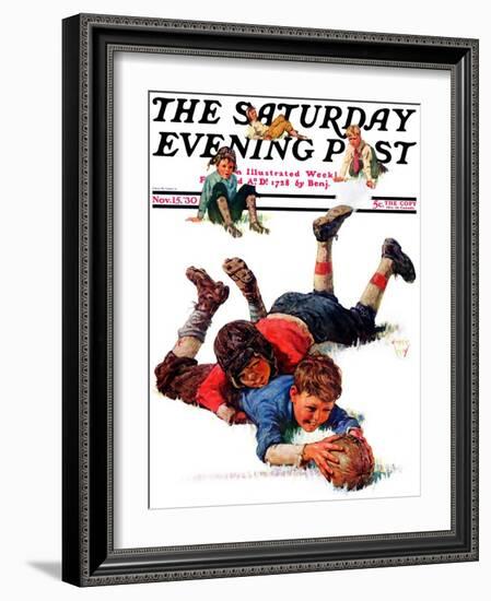 "Big Tackle," Saturday Evening Post Cover, November 15, 1930-Eugene Iverd-Framed Giclee Print