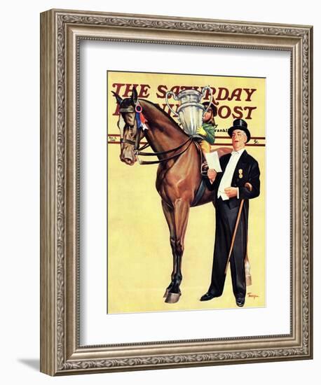 "Big Trophy, Little Girl," Saturday Evening Post Cover, November 9, 1940-Mariam Troop-Framed Giclee Print