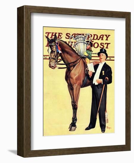 "Big Trophy, Little Girl," Saturday Evening Post Cover, November 9, 1940-Mariam Troop-Framed Giclee Print