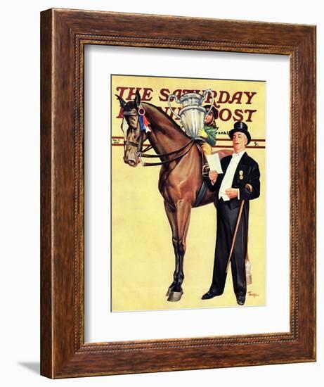 "Big Trophy, Little Girl," Saturday Evening Post Cover, November 9, 1940-Mariam Troop-Framed Giclee Print