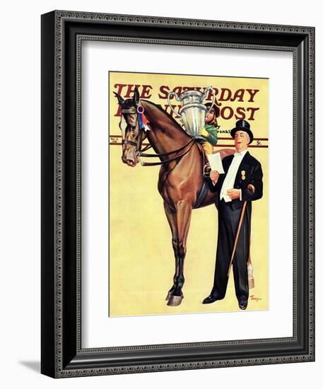 "Big Trophy, Little Girl," Saturday Evening Post Cover, November 9, 1940-Mariam Troop-Framed Giclee Print