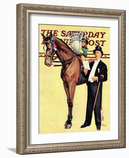 "Big Trophy, Little Girl," Saturday Evening Post Cover, November 9, 1940-Mariam Troop-Framed Giclee Print