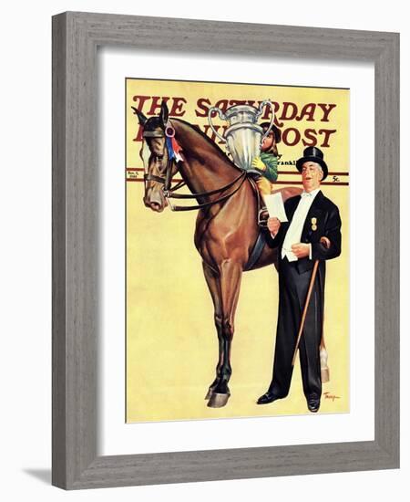 "Big Trophy, Little Girl," Saturday Evening Post Cover, November 9, 1940-Mariam Troop-Framed Giclee Print