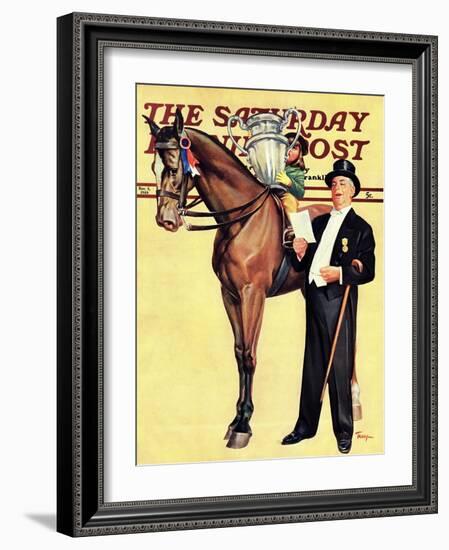 "Big Trophy, Little Girl," Saturday Evening Post Cover, November 9, 1940-Mariam Troop-Framed Giclee Print