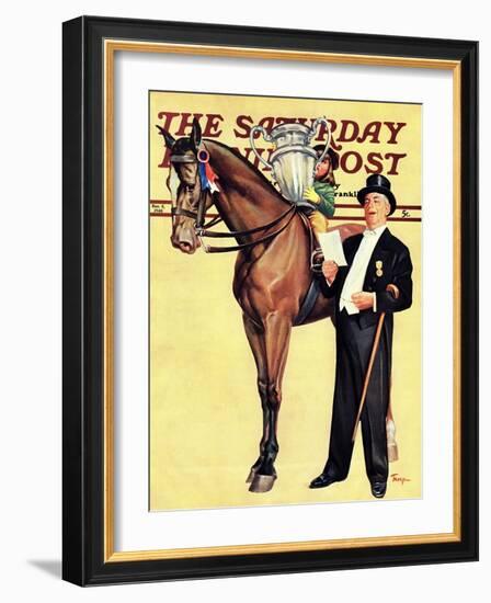 "Big Trophy, Little Girl," Saturday Evening Post Cover, November 9, 1940-Mariam Troop-Framed Giclee Print